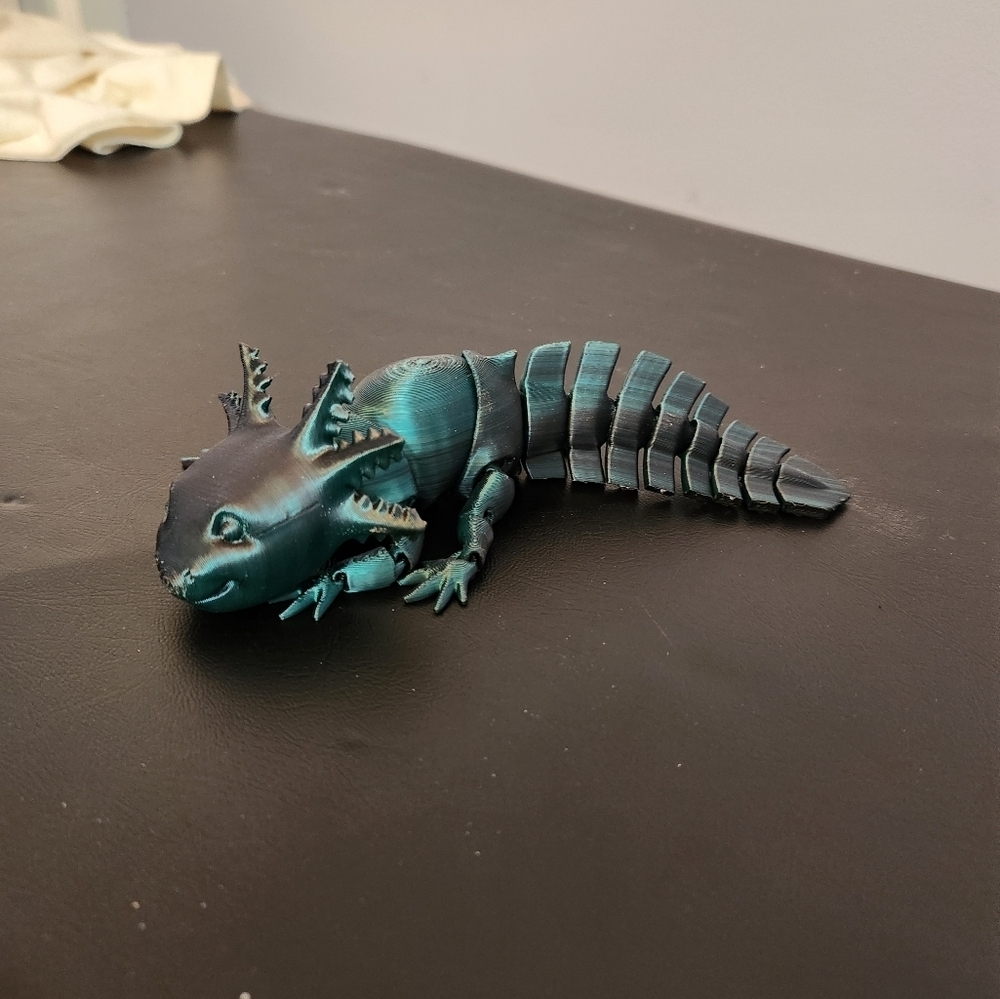 3-D Printed Articulated Axolotl Blue/Green/Black 6.5in Long